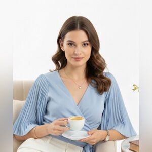 Haute Monde Sky Blue Pleated Blouse